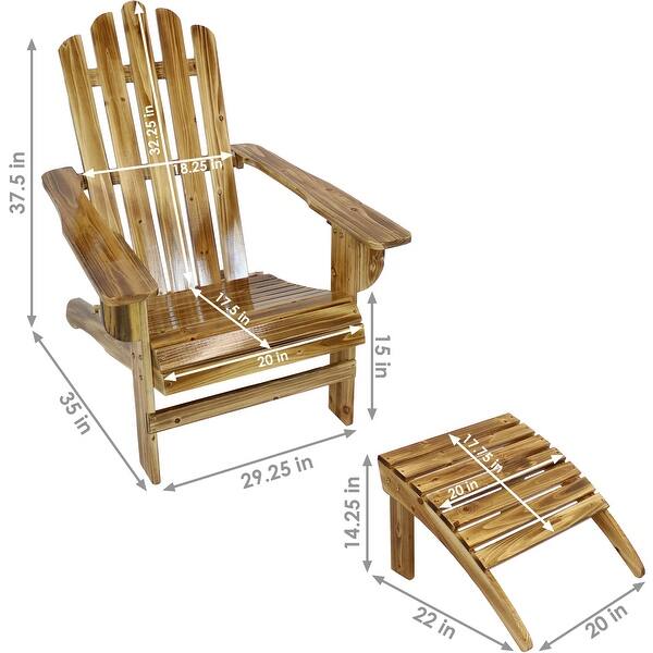 Shop Sunnydaze Adirondack Chair With Ottoman Rustic Wood Design Charred Finish Overstock 28527756