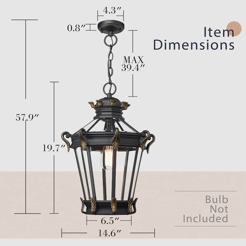 20 Inch Outdoor Pendant Light, Porch Light in Black Finish