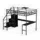 preview thumbnail 2 of 18, Full Size LED Loft Bed with One Wardrobe, Drawers, L-shaped Desk, Black