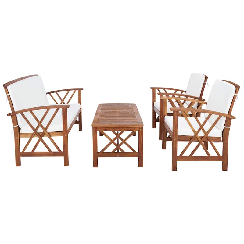 SAFAVIEH Outdoor Fontana 4-piece Acacia Wood Patio Conversation Set