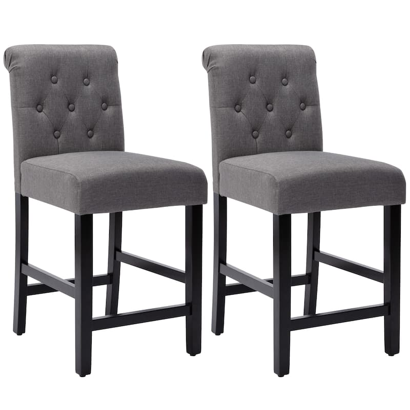 24 Inches Bar Stools Set of 2 Upholstered Counter height Bar Stools - N/A - Grey-2-piece