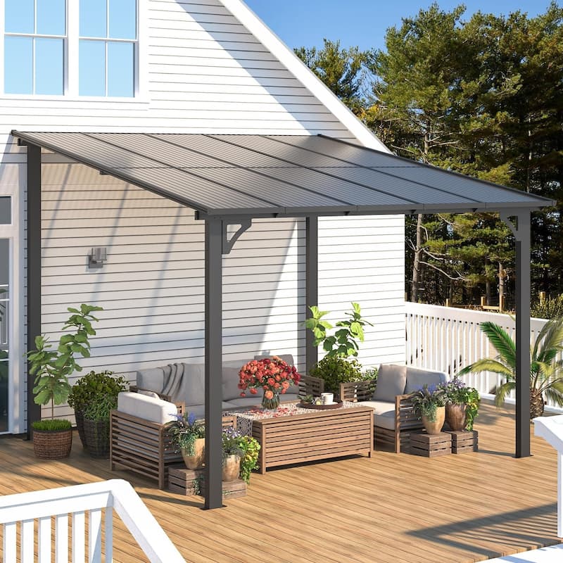 AECOJOY Large Wall-Mounted Heavy Duty Gazebo Hard Top Lean to Pergola with Roof
