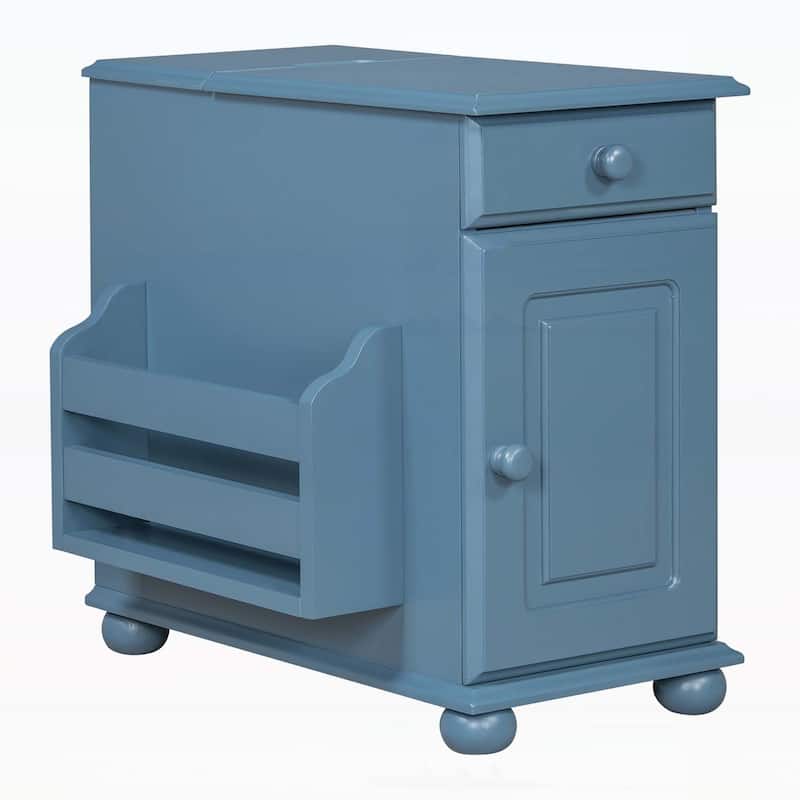 Vintage Side Table Flip Top with Flip Top,USB Ports,Multifunctional Drawer,Bookshelf for Living Room