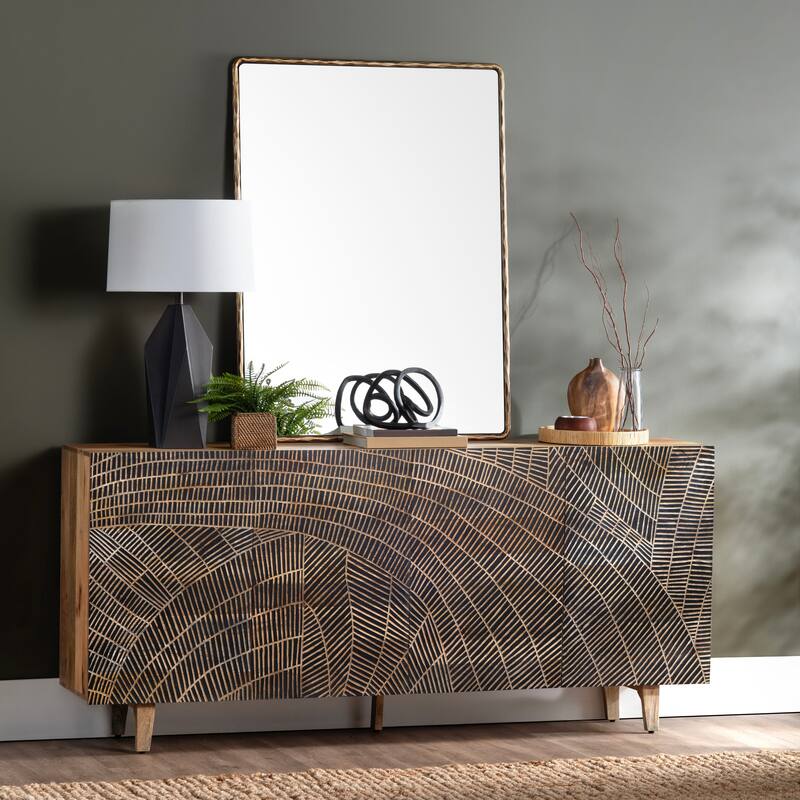 79 in. Brown Solid Wood 4 Door Media Credenza_Sideboard