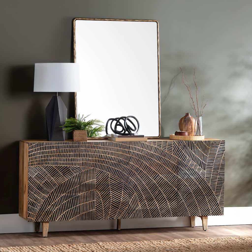 79 in. Brown Solid Wood 4 Door Media Credenza_Sideboard