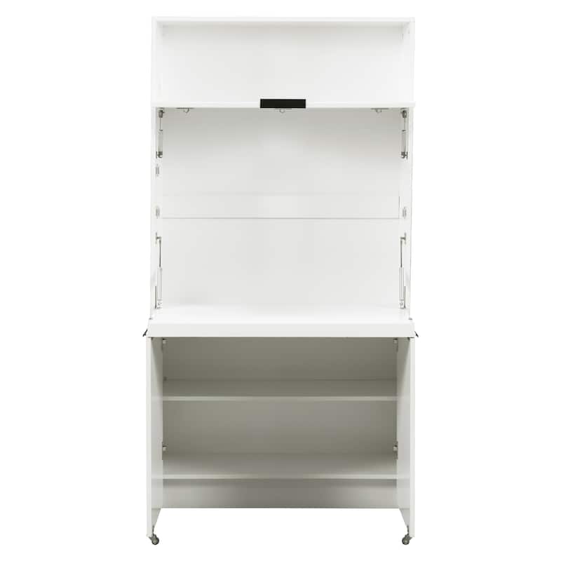 69" Kitchen Pantry Buffet with Hutch, Foldable Workstation & Power Outlet