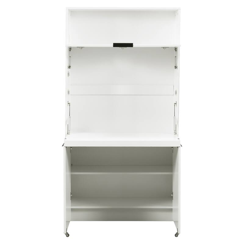 Roomfitters 69 Inch Multifunctional Kitchen Pantry Buffet with Foldable Workstation Desk