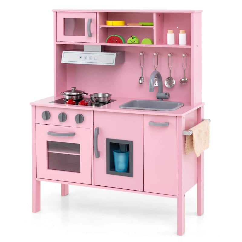 Costway Kids Kitchen Playset Wooden Pretend Play Chef Toy with - See Details