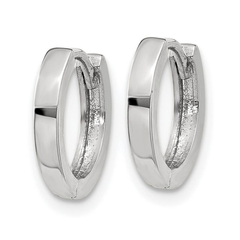 Curata 14k White Gold Solid Polished Hinged Huggies Hoop Earrings (1.5mm x 8mm)