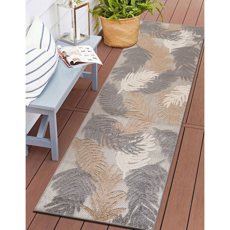 World Rug Gallery Tropical Floral Modern Indoor/Outdoor Area Rug - 2' 7" X 8' - Beige
