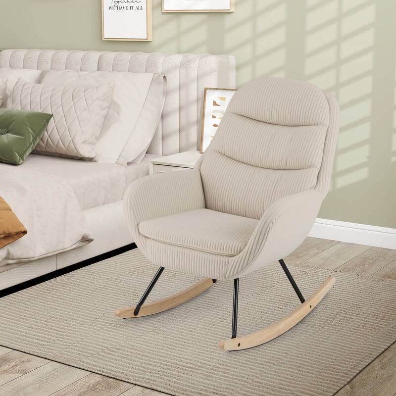 Costway 1/2 PCS Upholstered Rocking Chair with Padded Backrest & Seat