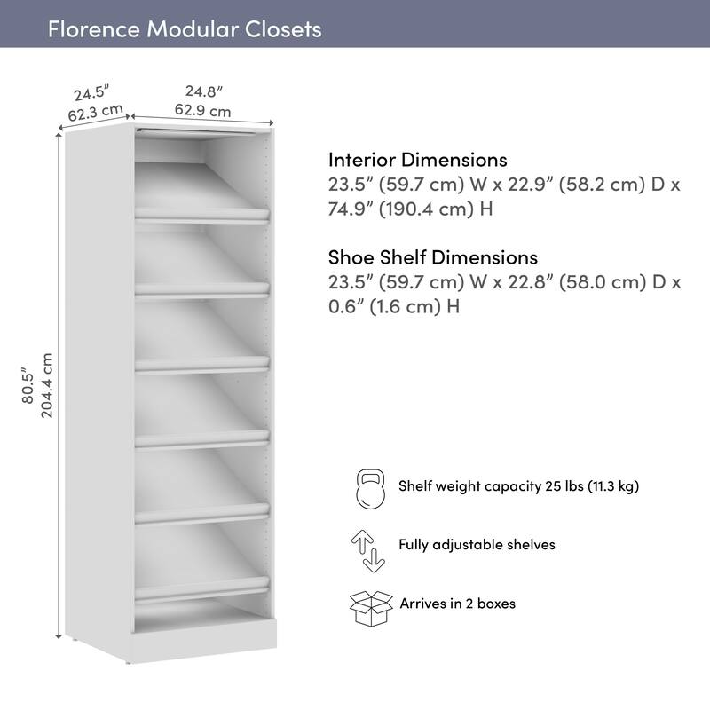 Bestar Florence 25W x 25D Shoe Shelf Closet System with LED Light
