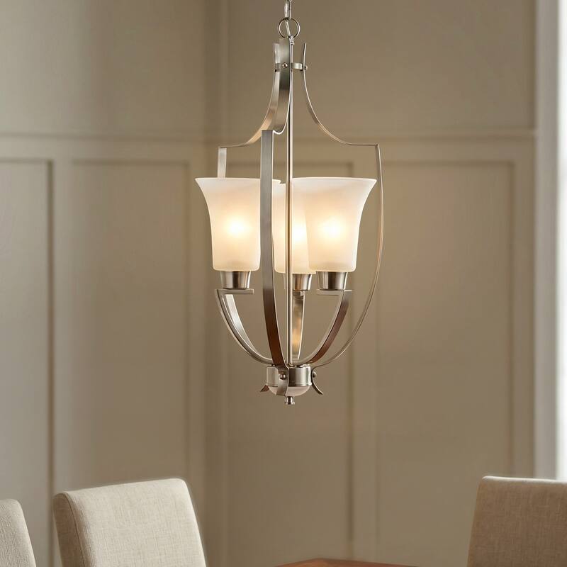 Elk Home Foyer Brushed Nickel With White Glass 3 Light Pendant