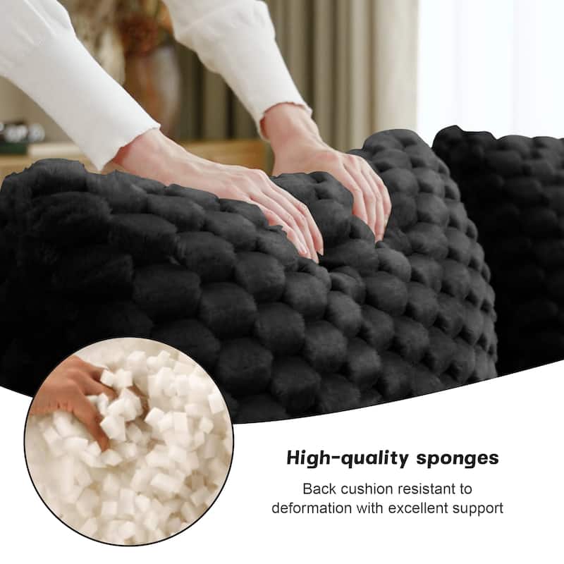 Anmytek 82 Inch Modern Modular Sectional Sofa No Assembly Flannelette Fabric Oversized Deep Seat 2 Seater Black Cloud Couch