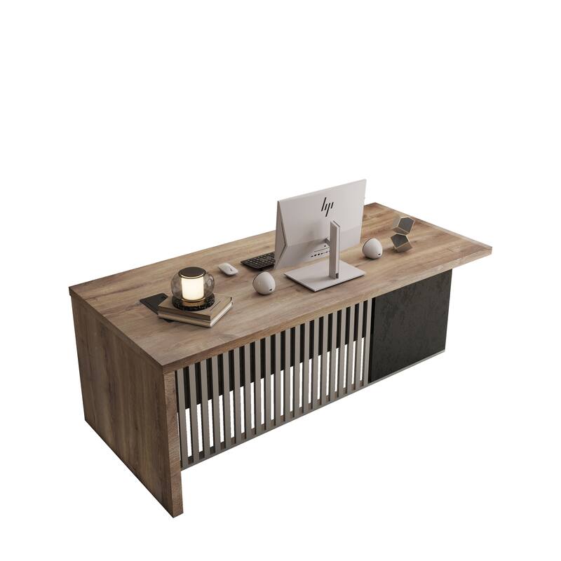 WESOME L-shaped Executive Office Desk with 2 Drawers 4 Wheels File Cabinets Cable Management