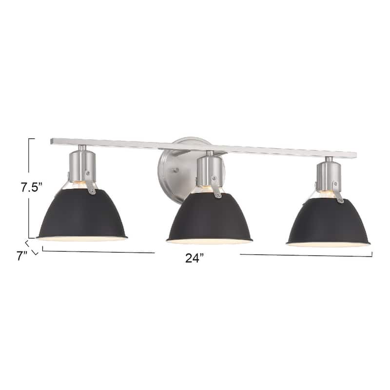 Cooper Metal 3-Light Vanity Light with Etched Glass Shades - 7.0"L x 24.0"W x 7.6"H