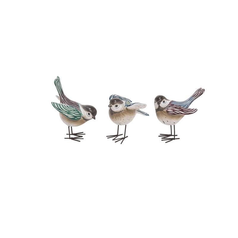 Transpac Medium Resin Bright Stripe Bird Set of 3 Spring Home Decorations