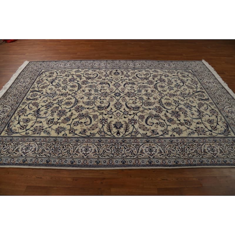All-Over Floral Nain Persian Area Rug Hand-Knotted Wool Carpet - 6'8"x 10'0"