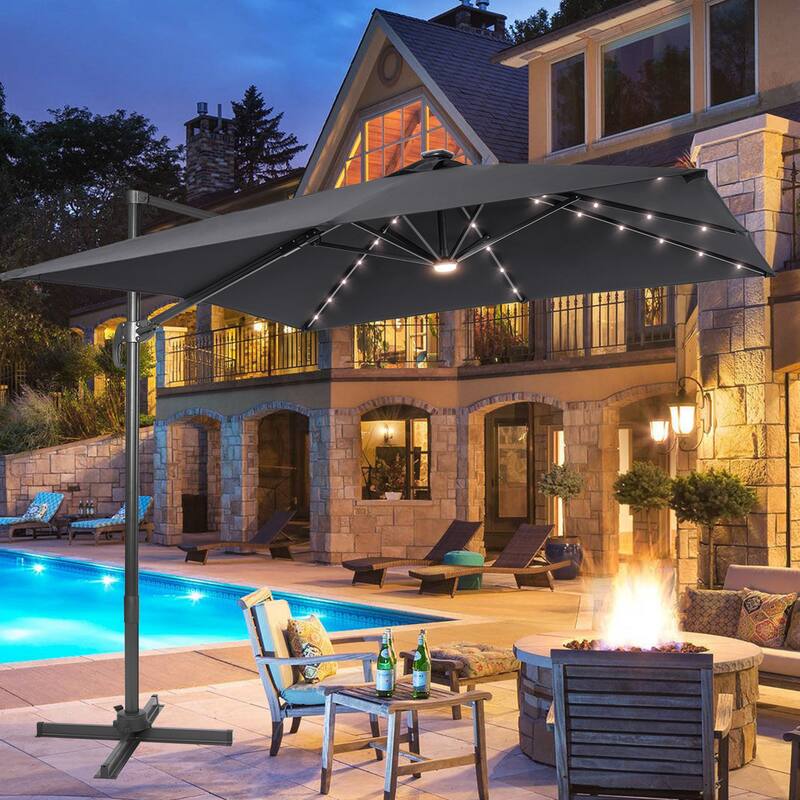 LIVOOSUN Aluminum 10x8FT LED Rectangular Cantilever Patio Umbrella