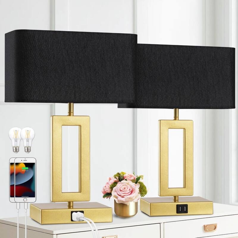 Table Lamps Set of 2 with Dual USB Ports,3-Way Dimmable Touch - 6.5"D x 10.6"W x 17"H - Black&Gold