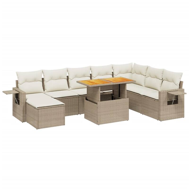 vidaXL Patio Sofa Set with Cushions Outdoor Furniture 9 Piece Poly Rattan - 21.7 x 39.4 x 28.7