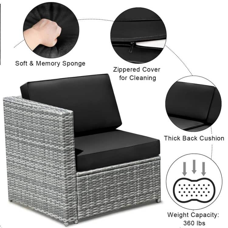 8 Piece Wicker Sofa Rattan Dinning Set Patio Furniture with Storage Table - 23" x 26" x 29.5"