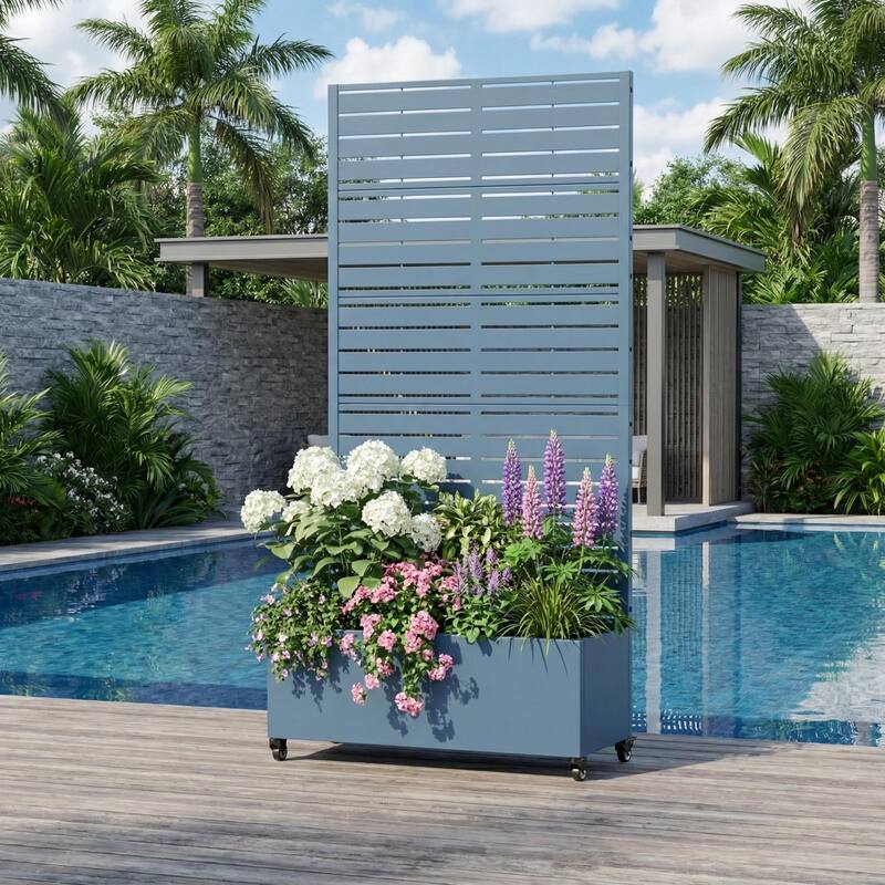 Raised Garden Bed Planter with Trellis Movable Planter Box with Lockable Wheels