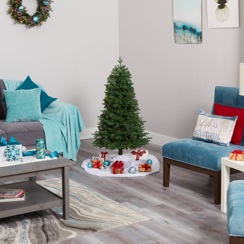 4' Pre-Lit Vermont Fir Artificial Christmas Tree, Warm Clear LED Lights - 4 Foot