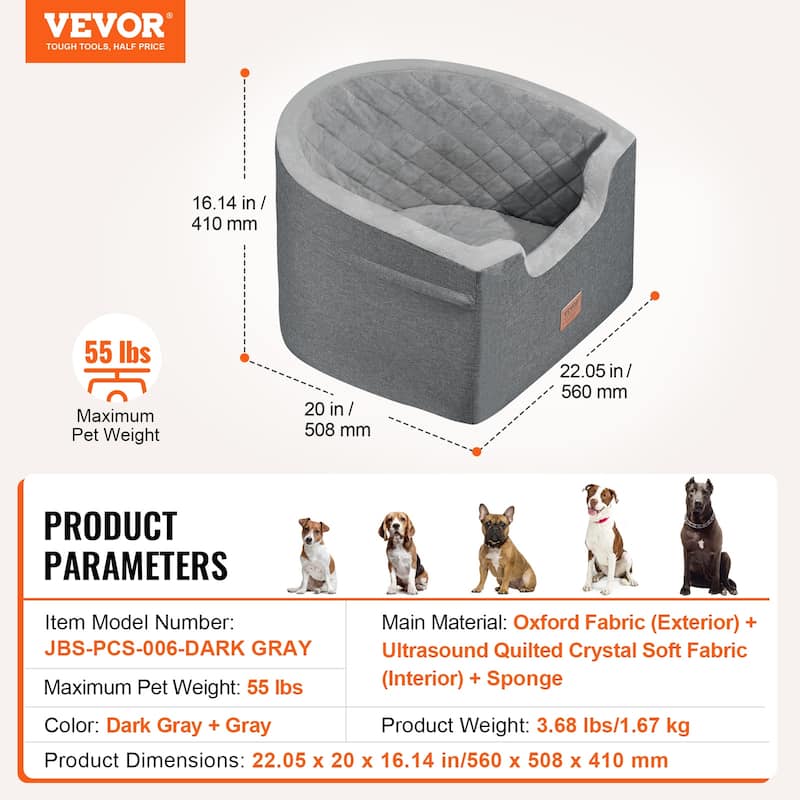 Dog Car Seat, Waterproof Dog Booster Seat for Car with A Storage Pocket, Clip-On Safety Leash and Sponge Filling