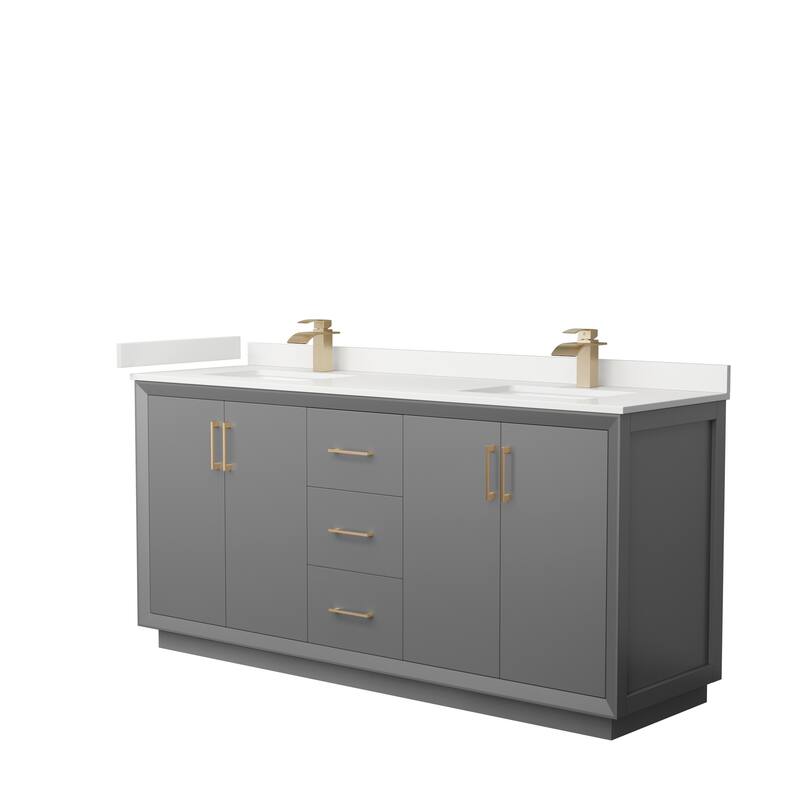 Strada 72-inch Double Vanity, Quartz Top - Dark Gray, Bronze Trim, White Quartz Top