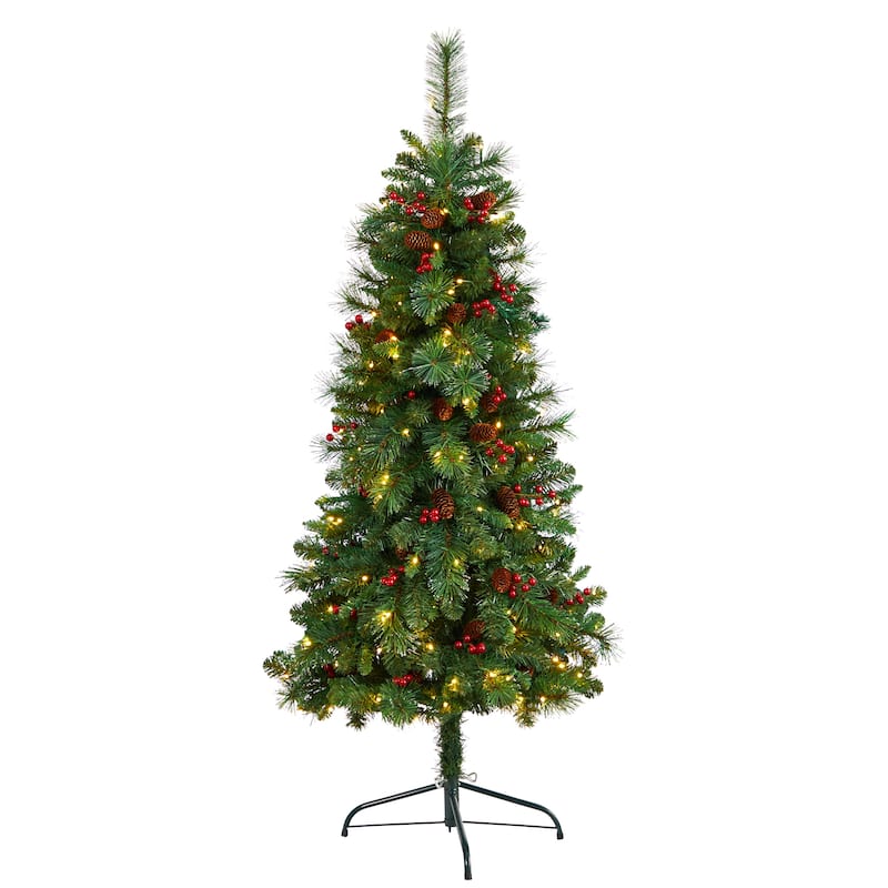 5’ Pre-Lit Flat Back Montreal Pine Artificial Christmas Wall Tree, Clear LED Lights - 5 Foot