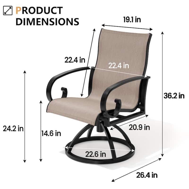 Outdoor Aluminum Patio Swivel Dining Chairs with Sunbrella Fabric