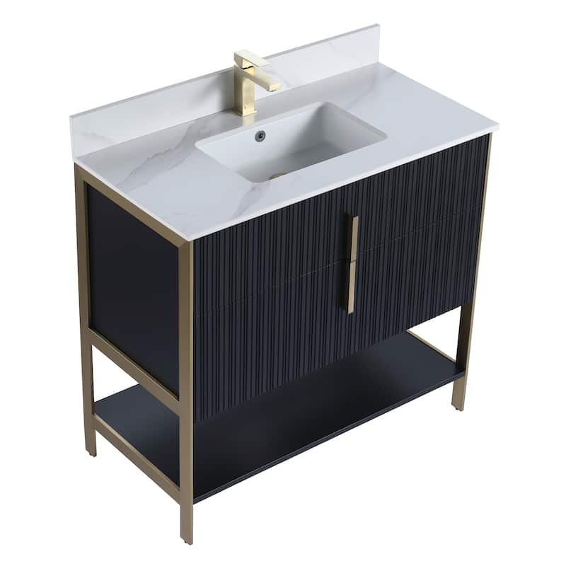 Fine Fixtures Serenity Modern Bathroom Vanity with White Carrara Stone Top