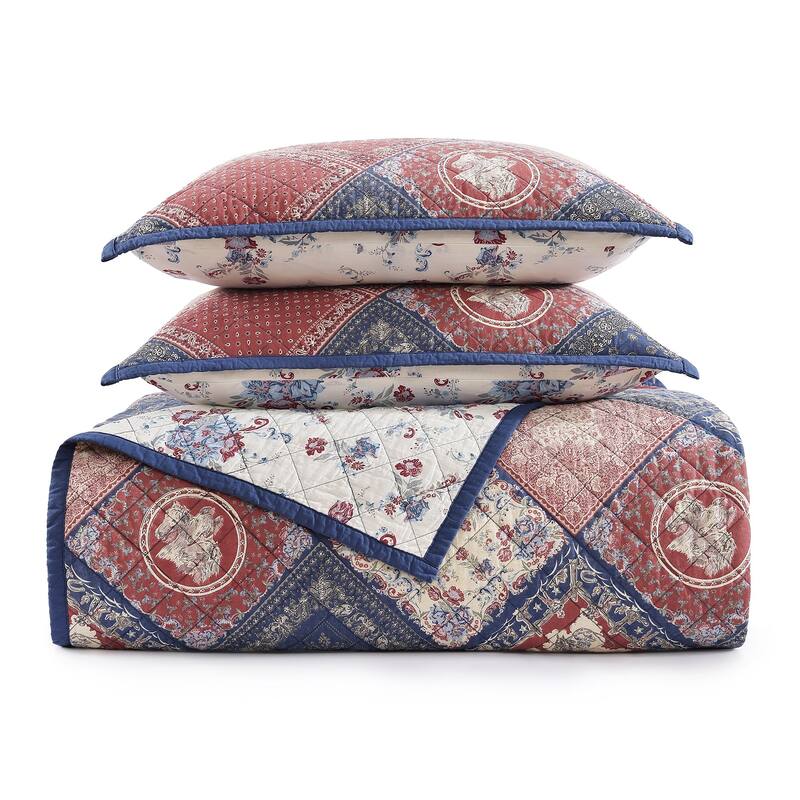 Tasha Polizzi Patchwork Bandana Western Rustic Floral Paisley Pattern 3 Piece Reversible Quilt with Pillow Shams