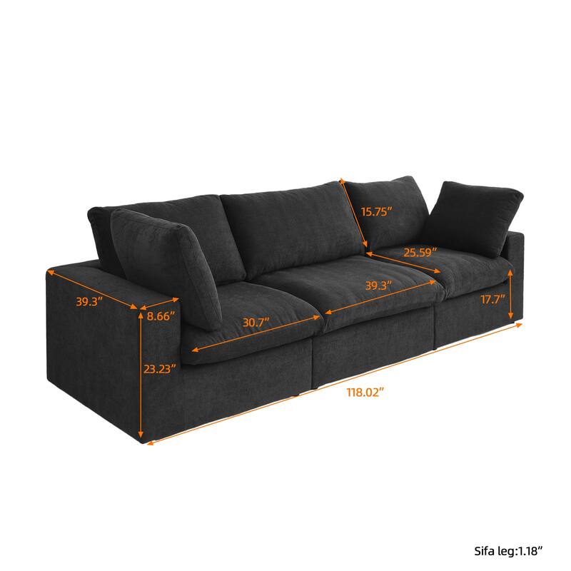 3-Seater Linen Sectional Sofa Modern Upholstered Couch