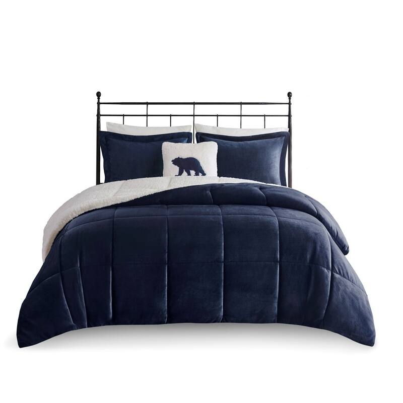GDF Studio - Alton Plush to Sherpa Down Alternative Comforter Set - Navy & Ivory.
