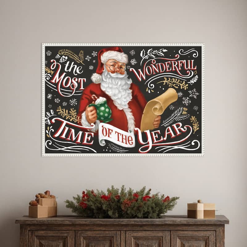 Santas List II Black by Janelle Penner Framed Canvas Wall Art Print - Sylvie Beaded White