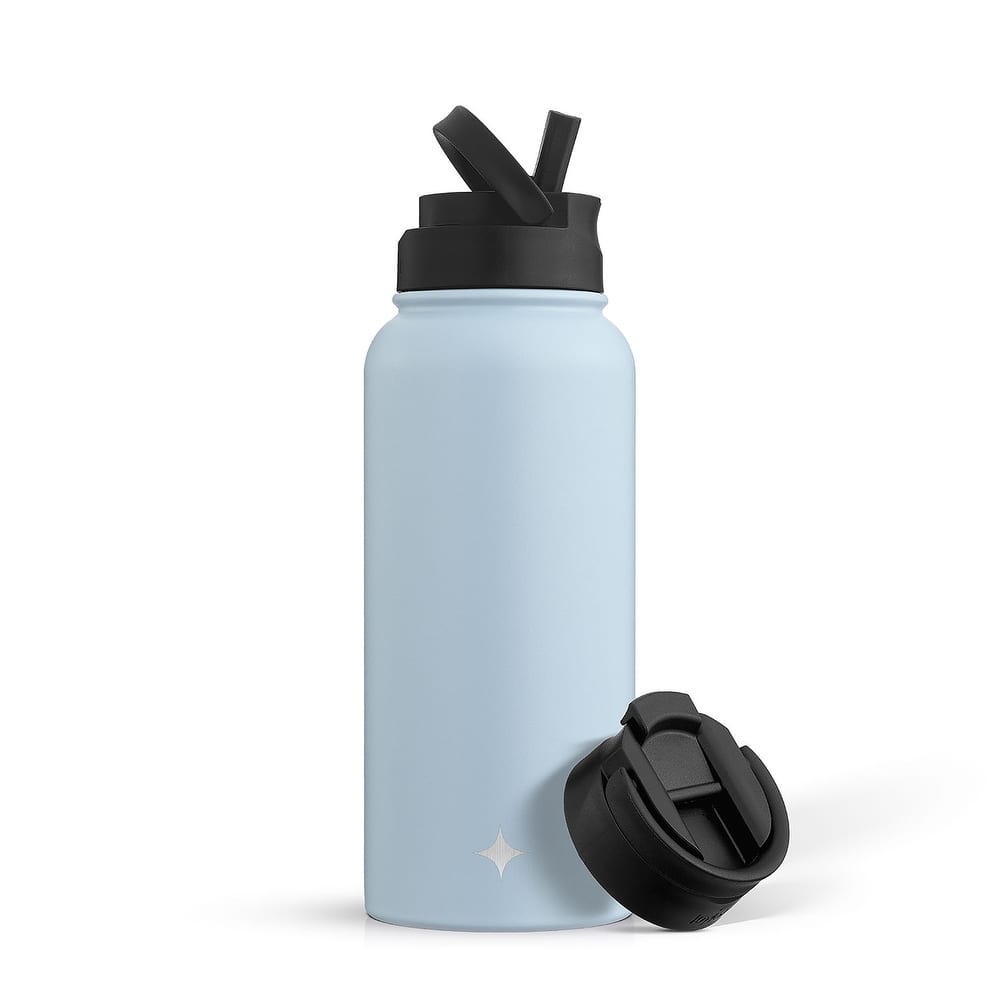 JoyJolt Vacuum Insulated Stainless Steel Water Bottle with Flip Lid & Sport Straw Lid - 32 oz