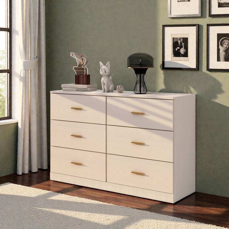 Modern 6 Drawer Dresser for Bedroom, Wide Chest of Drawers with Ample Storage, Sturdy Gloss Finish