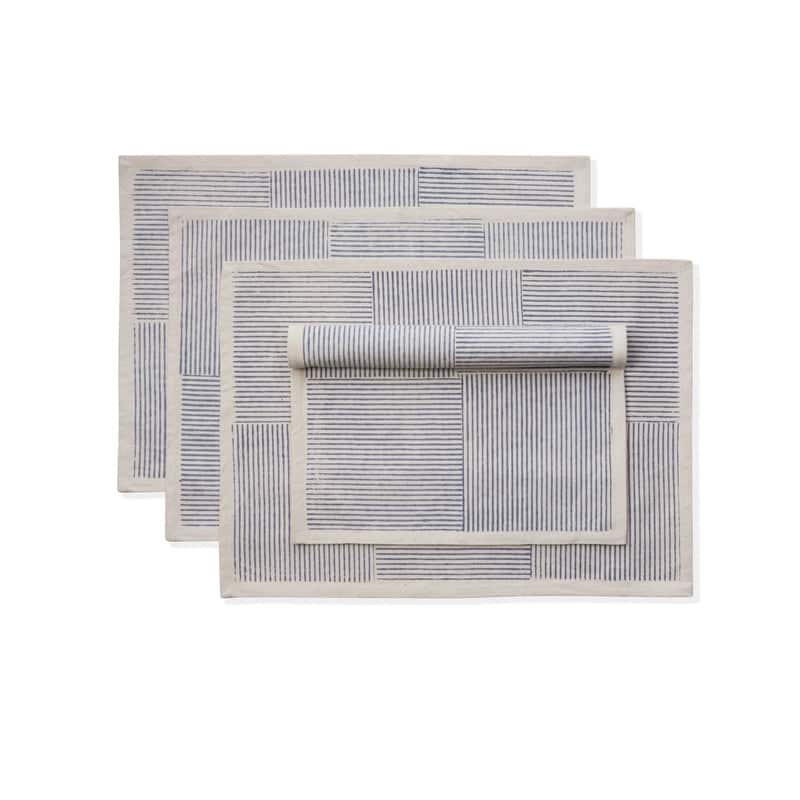FIELDLINE Placemats - Hand Block Printed Kora (Unbleached Cotton), Fair Trade | Set of 4, 14"x20" by Sustainable Threads