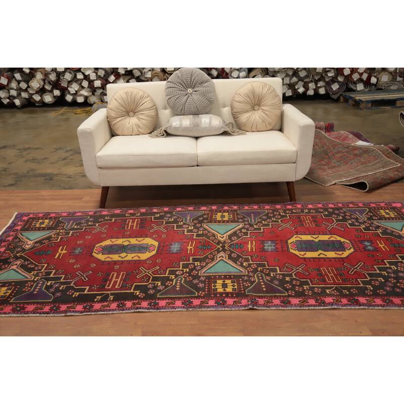 Hand Knotted Oriental 100% Wool Carpet Traditional Geometric Red Ardebil Runner Rug - 9' 3'' X 4' 1''