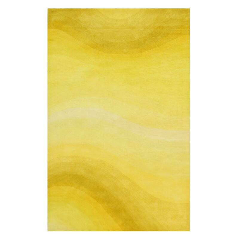 Yellow Hand-Tufted Wool Contemporary Desertland Rug, 8' Round, Bold Plush Statement - L