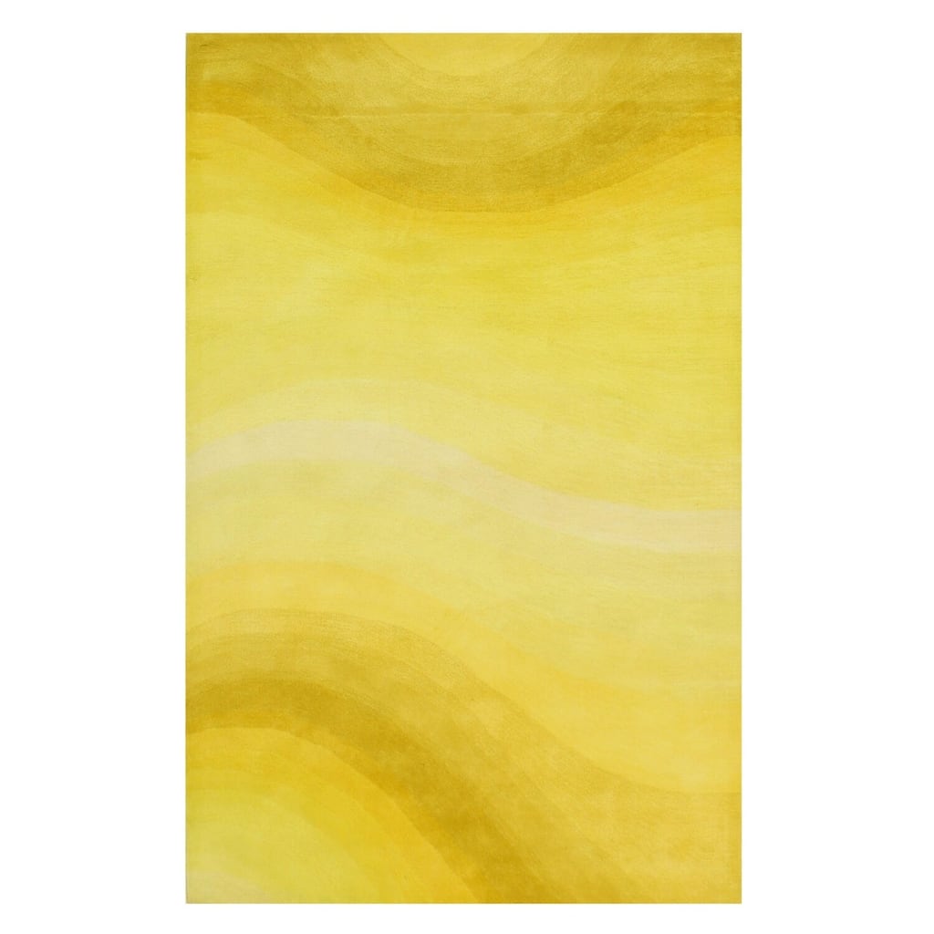 Yellow Hand-Tufted Wool Contemporary Desertland Rug, 8' Round, Bold Plush Statement - L