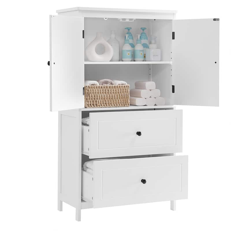 Tall Bathroom Organizer Cabinet with 2 Doors and Drawers