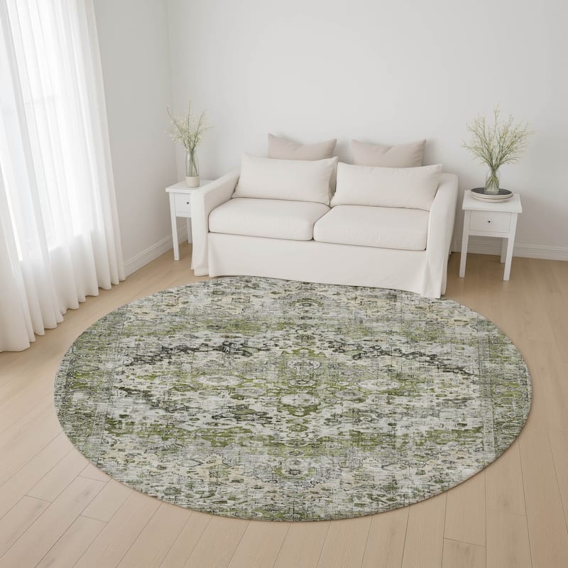 Premium Washable Super Soft Traditional Vintage Mayfield Rug - Aloe - 8' x 8'