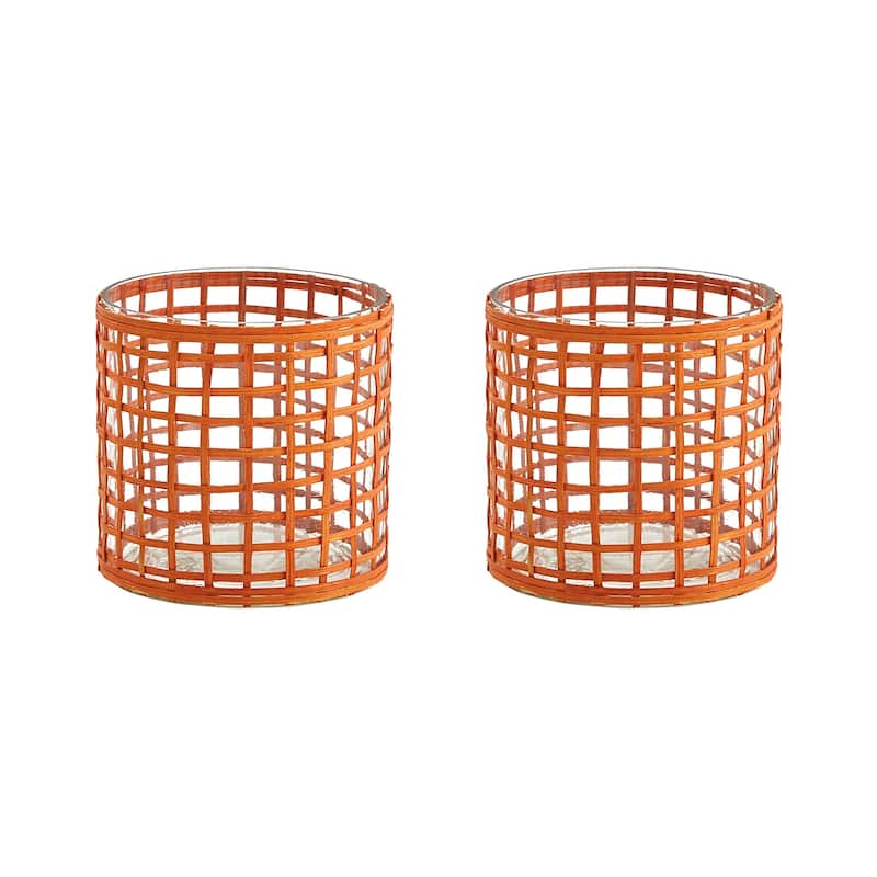Split P Weave Votive Candle Holder Orange Set of 2 - 3.75" x 3.5"