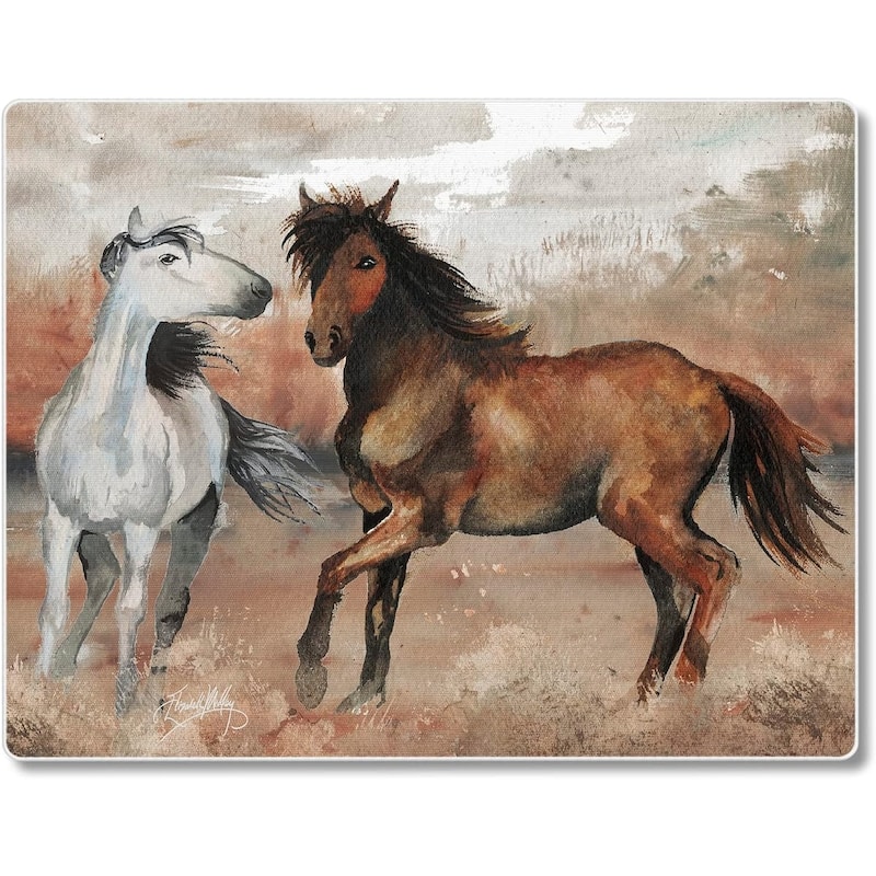 Southwest Horses 3mm Heat Tolerant Tempered Glass Cutting Board 10” x 8” Made in the USA Dishwasher Safe - Multi