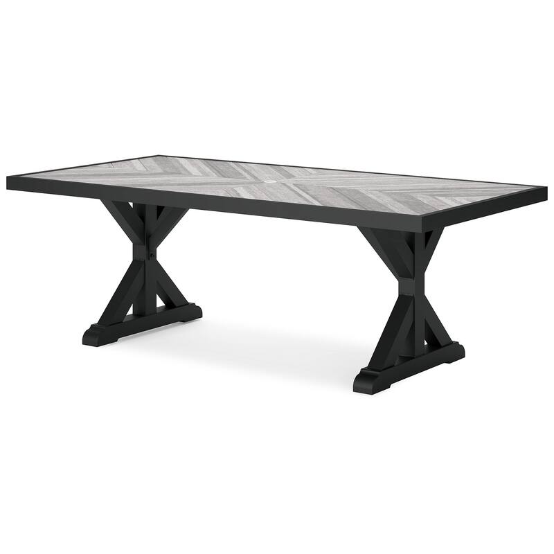 Signature Design by Ashley Beachcroft Black/Light Gray 7-Piece Outdoor Dining Package - 84.25" W x 42.25" D x 29.25" H