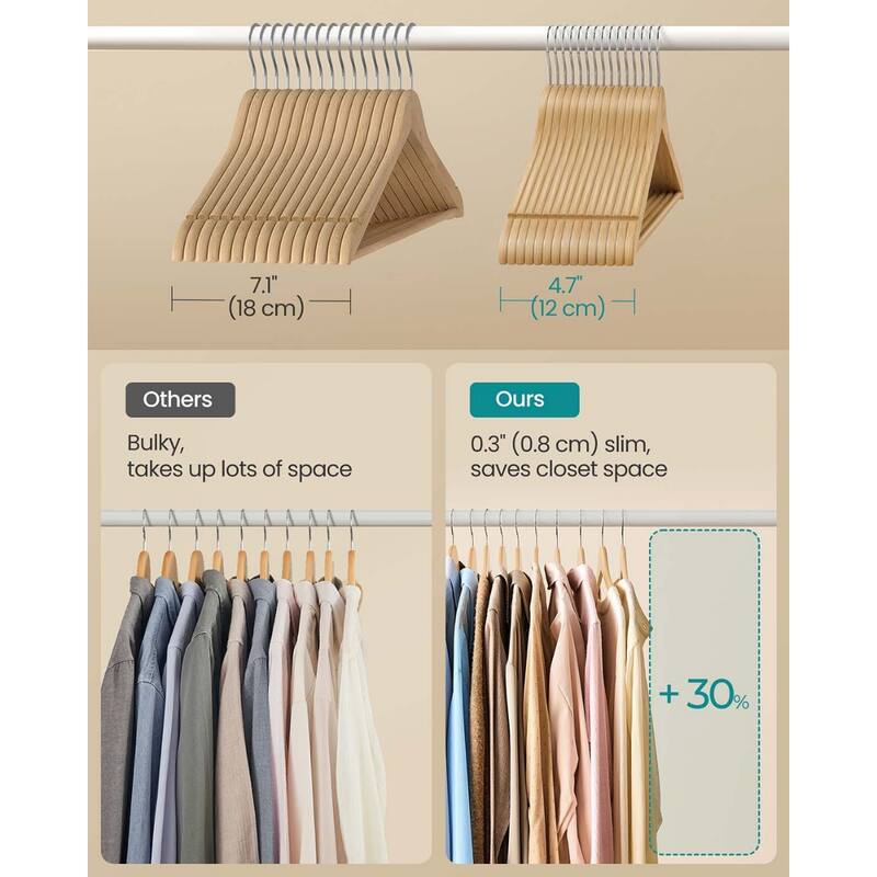 Birch Wood Hangers with Metal Hooks, Slim Design, and 360 Swivel