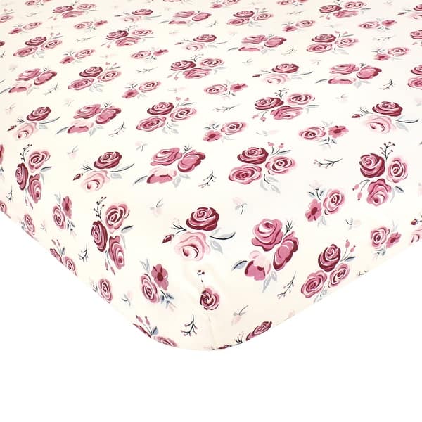 slide 1 of 1, Hudson Baby Infant Girl Cotton Fitted Crib Sheet, Rose, One Size - Rose - One Size One Size - Rose